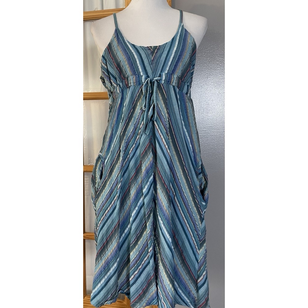 Avatar Striped Mini Tank Dress Sz L Blue Smocked High Waisted Modern Beach